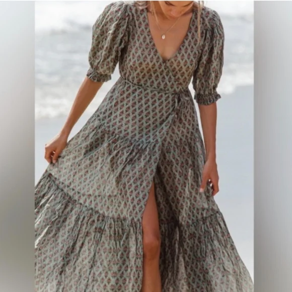 Daughters of India Zuri Wrap Dress NWT Size XS Sage - Picture 3 of 15